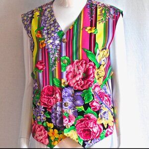 Versus Versace Bright Floral Cotton Vest With Logo Snap Buttons - Italy